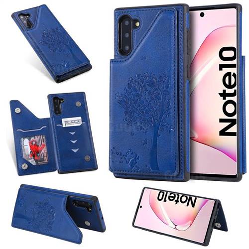Luxury Tree and Cat Multifunction Magnetic Card Slots Stand Leather Phone Back Cover for Samsung Galaxy Note 10 (6.28 inch) / Note10 5G - Blue