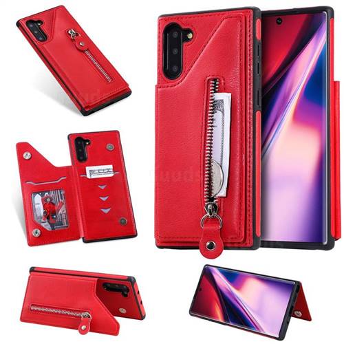 Retro Buckle Zipper Anti-fall Leather Phone Back Cover for Samsung Galaxy Note 10 (6.28 inch) / Note10 5G - Red