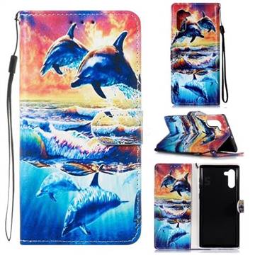 Couple Dolphin Smooth Leather Phone Wallet Case for Samsung Galaxy Note 10 (6.28 inch) / Note10 5G