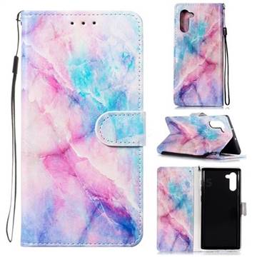 Blue Pink Marble Smooth Leather Phone Wallet Case for Samsung Galaxy Note 10 (6.28 inch) / Note10 5G