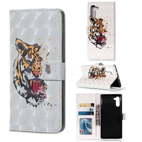 Toothed Tiger 3D Painted Leather Phone Wallet Case for Samsung Galaxy Note 10 (6.28 inch) / Note10 5G