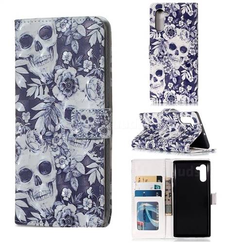 Skull Flower 3D Painted Leather Phone Wallet Case for Samsung Galaxy Note 10 (6.28 inch) / Note10 5G