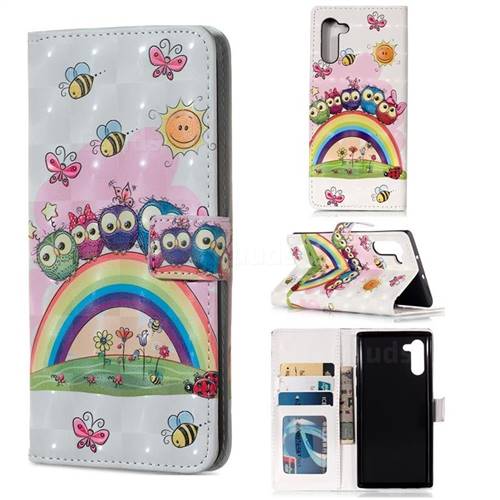 Rainbow Owl Family 3D Painted Leather Phone Wallet Case for Samsung Galaxy Note 10 (6.28 inch) / Note10 5G