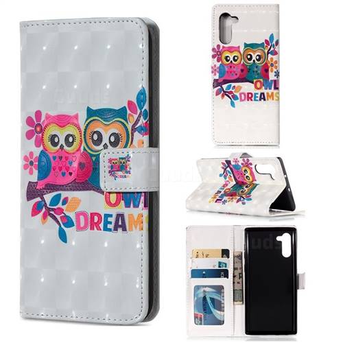 Couple Owl 3D Painted Leather Phone Wallet Case for Samsung Galaxy Note 10 (6.28 inch) / Note10 5G