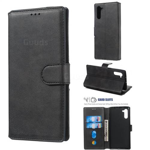Retro Calf Matte Leather Wallet Phone Case for Samsung Galaxy Note 10 (6.28 inch) / Note10 5G - Black