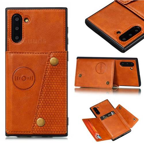 Retro Multifunction Card Slots Stand Leather Coated Phone Back Cover for Samsung Galaxy Note 10 (6.28 inch) / Note10 5G - Brown