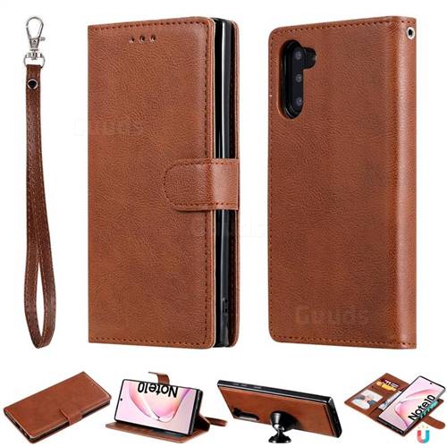 Retro Greek Detachable Magnetic PU Leather Wallet Phone Case for Samsung Galaxy Note 10 (6.28 inch) / Note10 5G - Brown
