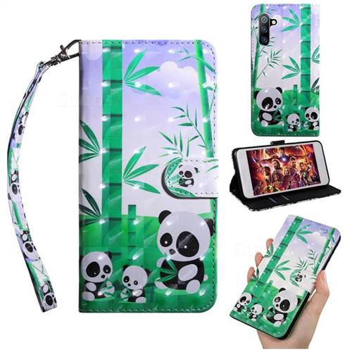 Eating Bamboo Pandas 3D Painted Leather Wallet Case for Samsung Galaxy Note 10 (6.28 inch) / Note10 5G