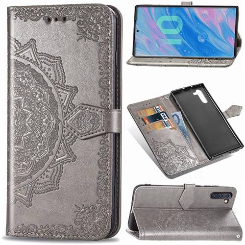 Embossing Imprint Mandala Flower Leather Wallet Case for Samsung Galaxy Note 10 (6.28 inch) / Note10 5G - Gray