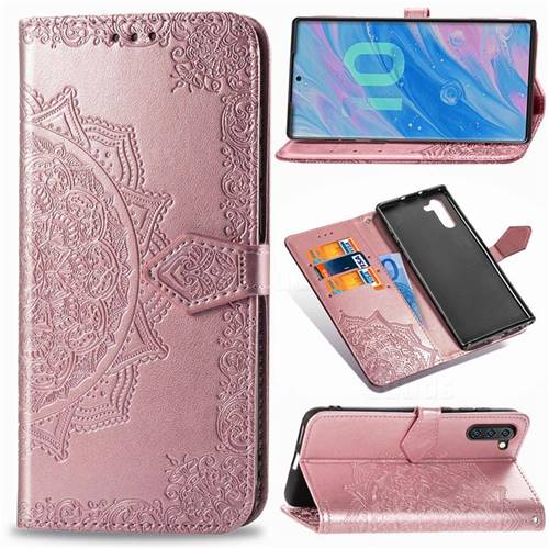 Embossing Imprint Mandala Flower Leather Wallet Case for Samsung Galaxy Note 10 (6.28 inch) / Note10 5G - Rose Gold