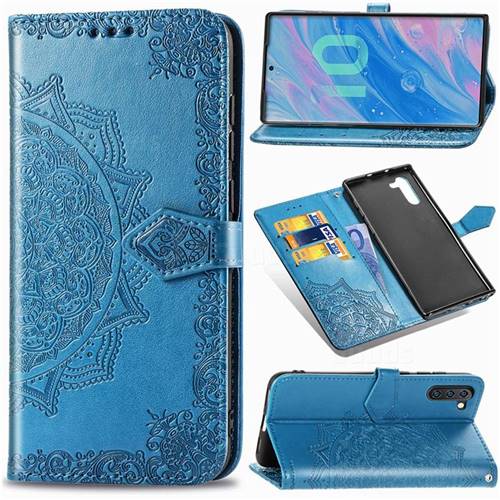 Embossing Imprint Mandala Flower Leather Wallet Case for Samsung Galaxy Note 10 (6.28 inch) / Note10 5G - Blue