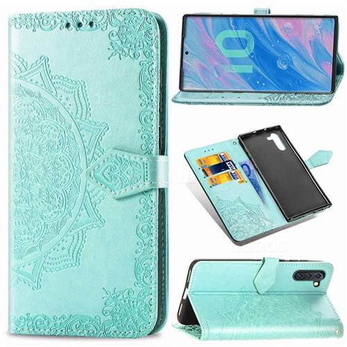 Embossing Imprint Mandala Flower Leather Wallet Case for Samsung Galaxy Note 10 (6.28 inch) / Note10 5G - Green