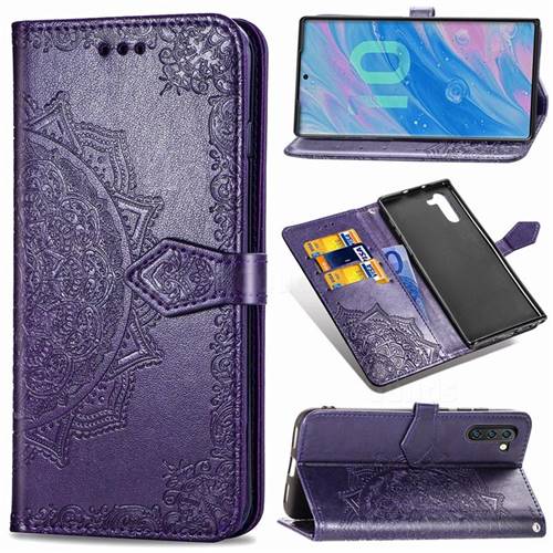 Embossing Imprint Mandala Flower Leather Wallet Case for Samsung Galaxy Note 10 (6.28 inch) / Note10 5G - Purple
