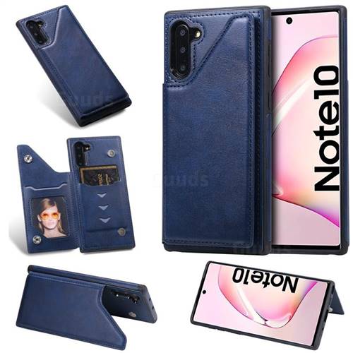 Luxury Multifunction Magnetic Card Slots Stand Calf Leather Phone Back Cover for Samsung Galaxy Note 10 (6.28 inch) / Note10 5G - Blue