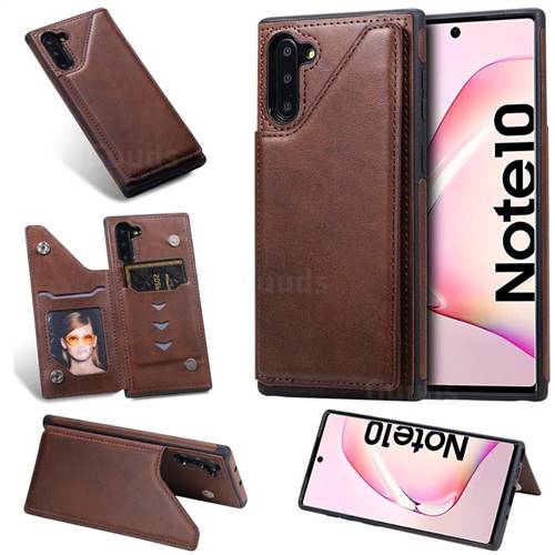 Luxury Multifunction Magnetic Card Slots Stand Calf Leather Phone Back Cover for Samsung Galaxy Note 10 (6.28 inch) / Note10 5G - Coffee