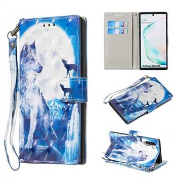 Ice Wolf 3D Painted Leather Wallet Phone Case for Samsung Galaxy Note 10 (6.28 inch) / Note10 5G