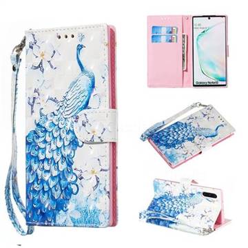 Blue Peacock 3D Painted Leather Wallet Phone Case for Samsung Galaxy Note 10 (6.28 inch) / Note10 5G
