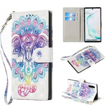 Colorful Elephant 3D Painted Leather Wallet Phone Case for Samsung Galaxy Note 10 (6.28 inch) / Note10 5G