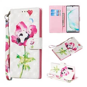 Flower Panda 3D Painted Leather Wallet Phone Case for Samsung Galaxy Note 10 (6.28 inch) / Note10 5G