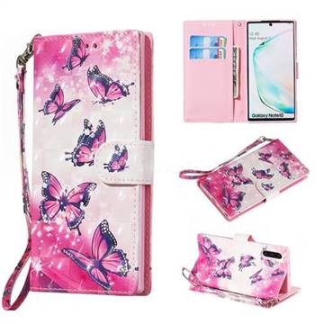 Pink Butterfly 3D Painted Leather Wallet Phone Case for Samsung Galaxy Note 10 (6.28 inch) / Note10 5G