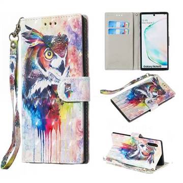 Watercolor Owl 3D Painted Leather Wallet Phone Case for Samsung Galaxy Note 10 (6.28 inch) / Note10 5G