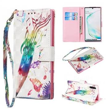 Music Pen 3D Painted Leather Wallet Phone Case for Samsung Galaxy Note 10 (6.28 inch) / Note10 5G