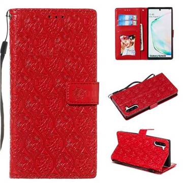 Intricate Embossing Rattan Flower Leather Wallet Case for Samsung Galaxy Note 10 (6.28 inch) / Note10 5G - Red