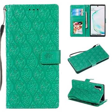 Intricate Embossing Rattan Flower Leather Wallet Case for Samsung Galaxy Note 10 (6.28 inch) / Note10 5G - Green