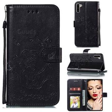 Embossing Butterfly Heart Bear Leather Wallet Case for Samsung Galaxy Note 10 (6.28 inch) / Note10 5G - Black