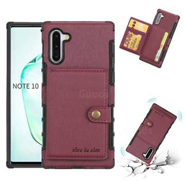 Brush Multi-function Leather Phone Case for Samsung Galaxy Note 10 (6.28 inch) / Note10 5G - Wine Red