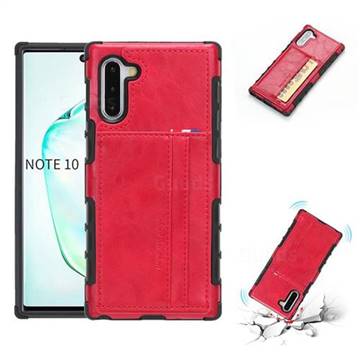 Luxury Shatter-resistant Leather Coated Card Phone Case for Samsung Galaxy Note 10 (6.28 inch) / Note10 5G - Red
