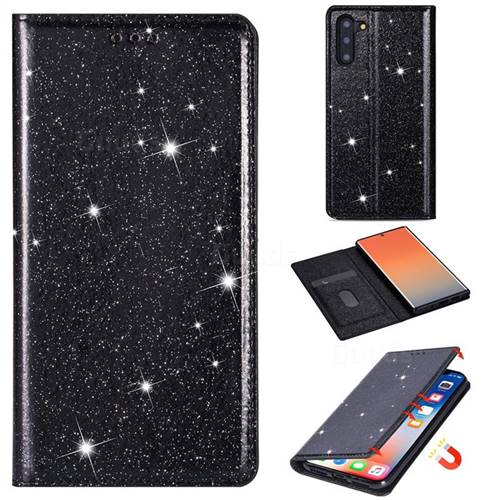Ultra Slim Glitter Powder Magnetic Automatic Suction Leather Wallet Case for Samsung Galaxy Note 10 (6.28 inch) / Note10 5G - Black