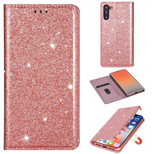 Ultra Slim Glitter Powder Magnetic Automatic Suction Leather Wallet Case for Samsung Galaxy Note 10 (6.28 inch) / Note10 5G - Rose Gold