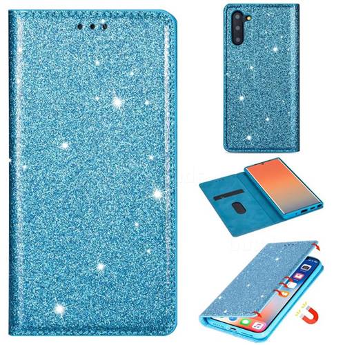 Ultra Slim Glitter Powder Magnetic Automatic Suction Leather Wallet Case for Samsung Galaxy Note 10 (6.28 inch) / Note10 5G - Blue