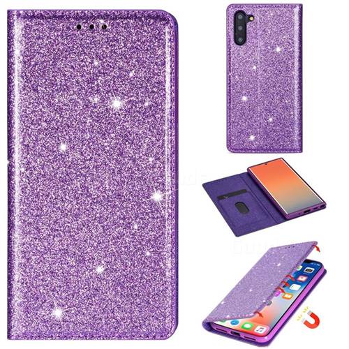 Ultra Slim Glitter Powder Magnetic Automatic Suction Leather Wallet Case for Samsung Galaxy Note 10 (6.28 inch) / Note10 5G - Purple