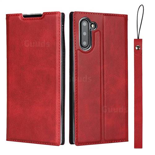 Calf Pattern Magnetic Automatic Suction Leather Wallet Case for Samsung Galaxy Note 10 (6.28 inch) / Note10 5G - Red