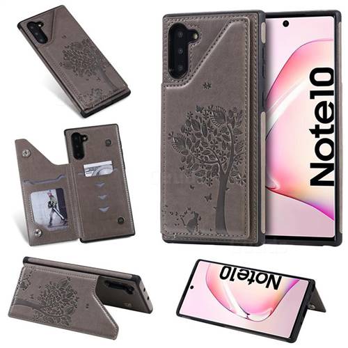 Luxury R61 Tree Cat Magnetic Stand Card Leather Phone Case for Samsung Galaxy Note 10 (6.28 inch) / Note10 5G - Gray