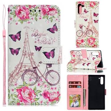 Bicycle Flower Tower 3D Painted Leather Phone Wallet Case for Samsung Galaxy Note 10 (6.28 inch) / Note10 5G