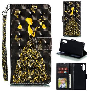 Golden Butterfly Girl 3D Painted Leather Phone Wallet Case for Samsung Galaxy Note 10 (6.28 inch) / Note10 5G