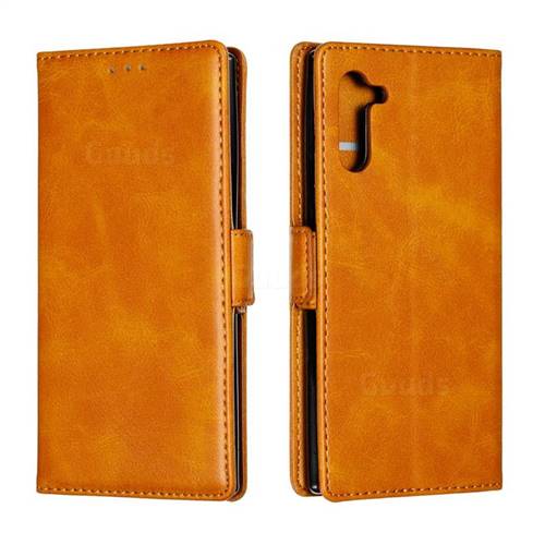 Retro Classic Calf Pattern Leather Wallet Phone Case for Samsung Galaxy Note 10 (6.28 inch) / Note10 5G - Yellow