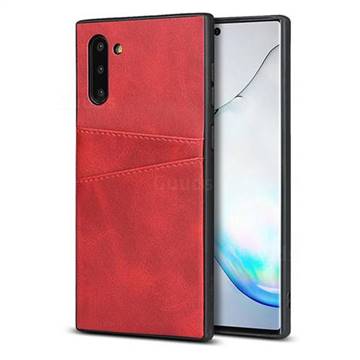 Simple Calf Card Slots Mobile Phone Back Cover for Samsung Galaxy Note 10 (6.28 inch) / Note10 5G - Red