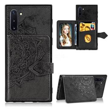 Mandala Flower Cloth Multifunction Stand Card Leather Phone Case for Samsung Galaxy Note 10 (6.28 inch) / Note10 5G - Black