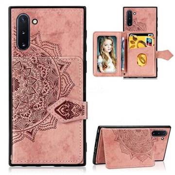 Mandala Flower Cloth Multifunction Stand Card Leather Phone Case for Samsung Galaxy Note 10 (6.28 inch) / Note10 5G - Rose Gold