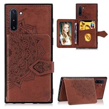 Mandala Flower Cloth Multifunction Stand Card Leather Phone Case for Samsung Galaxy Note 10 (6.28 inch) / Note10 5G - Brown
