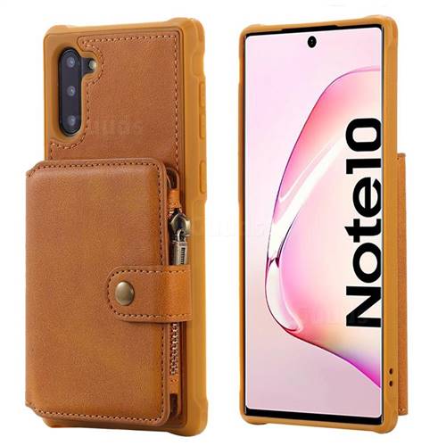 Retro Luxury Multifunction Zipper Leather Phone Back Cover for Samsung Galaxy Note 10 (6.28 inch) / Note10 5G - Brown