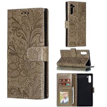 Intricate Embossing Lace Jasmine Flower Leather Wallet Case for Samsung Galaxy Note 10 (6.28 inch) / Note10 5G - Gray