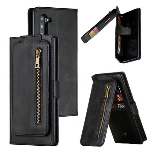 Multifunction 9 Cards Leather Zipper Wallet Phone Case for Samsung Galaxy Note 10 (6.28 inch) / Note10 5G - Black