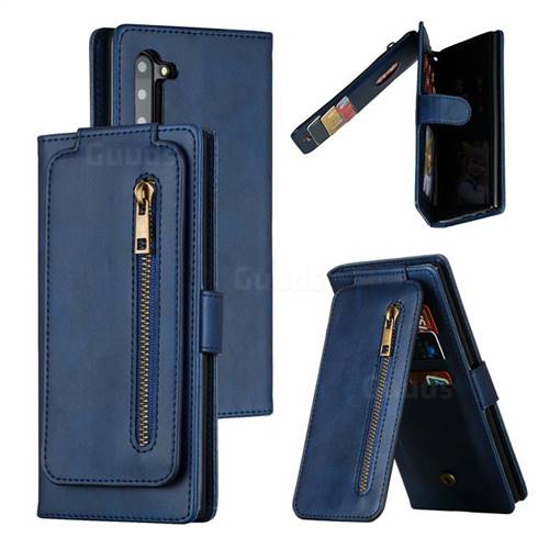 Multifunction 9 Cards Leather Zipper Wallet Phone Case for Samsung Galaxy Note 10 (6.28 inch) / Note10 5G - Blue