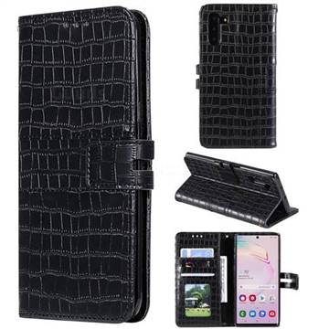 Luxury Crocodile Magnetic Leather Wallet Phone Case for Samsung Galaxy Note 10 (6.28 inch) / Note10 5G - Black