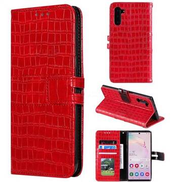 Luxury Crocodile Magnetic Leather Wallet Phone Case for Samsung Galaxy Note 10 (6.28 inch) / Note10 5G - Red